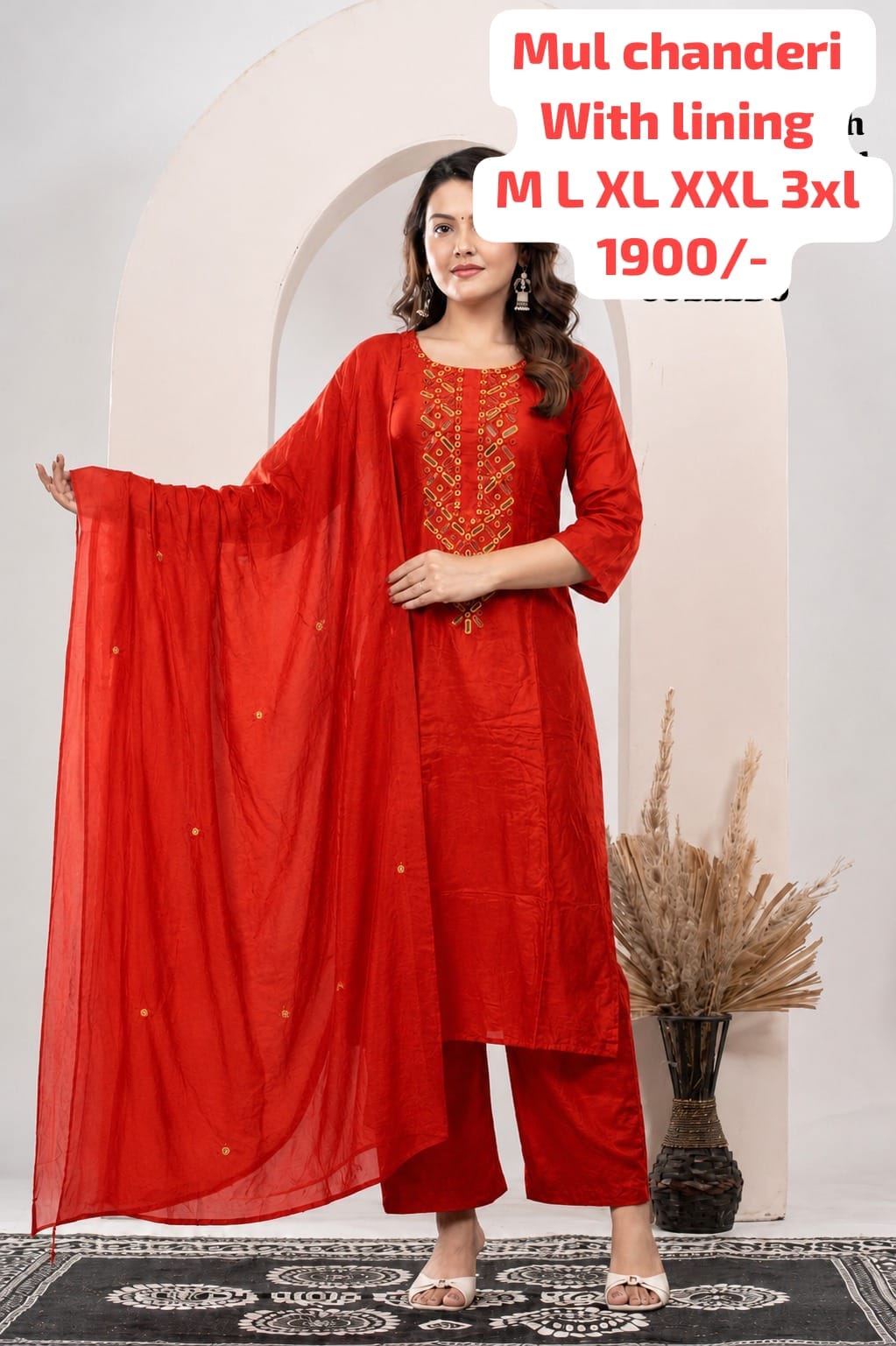Mul chanderi 3 pc suit