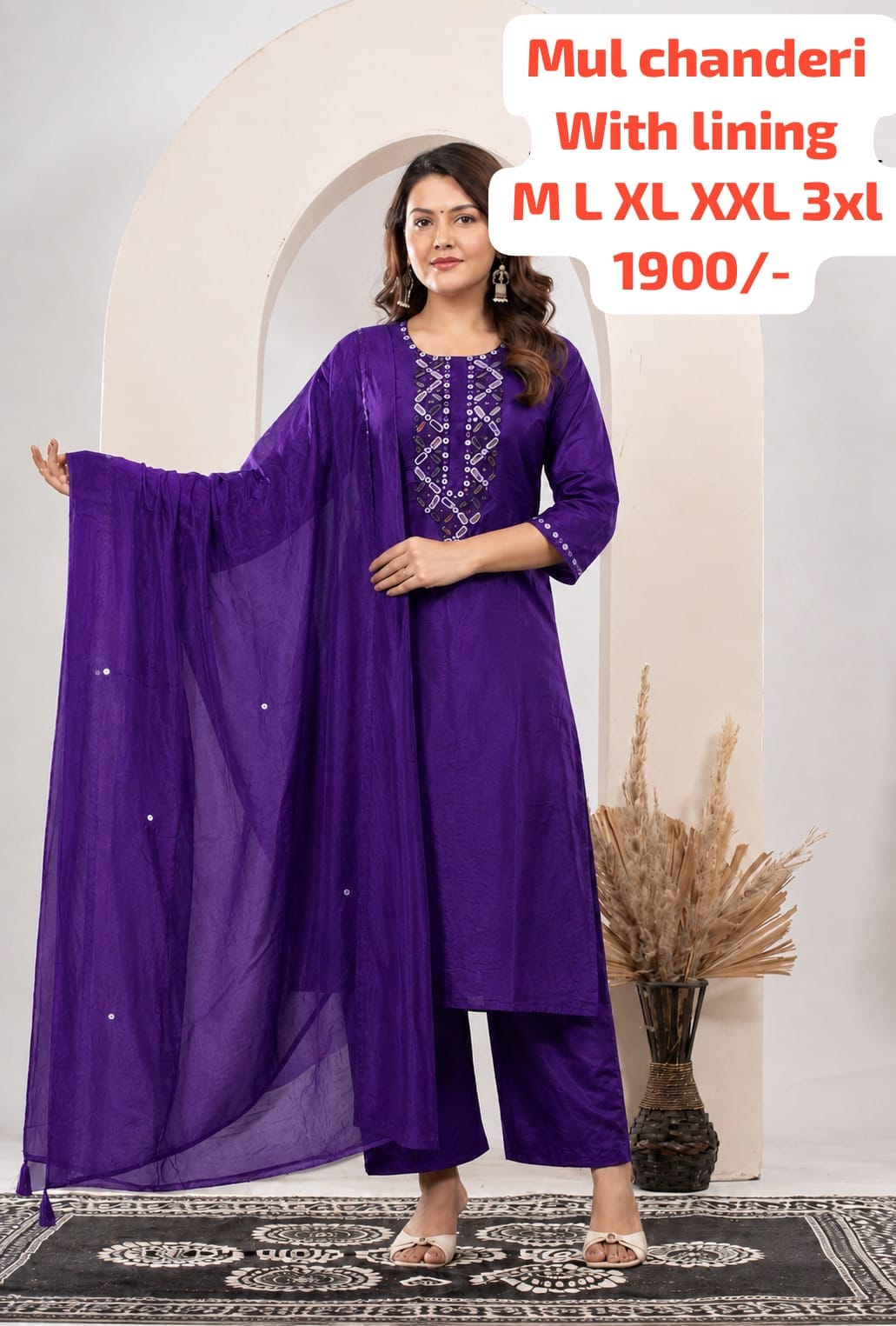 Mul chanderi 3 pc suit